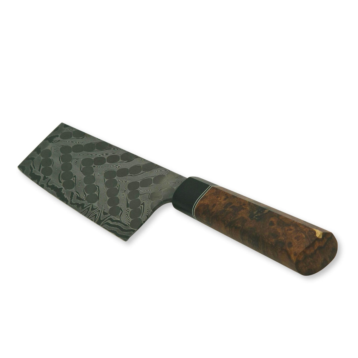 Martin Huber Knives, Fischgrät-Torsions-Kugellagerdamast, Wüsteneisenholz, handgemacht