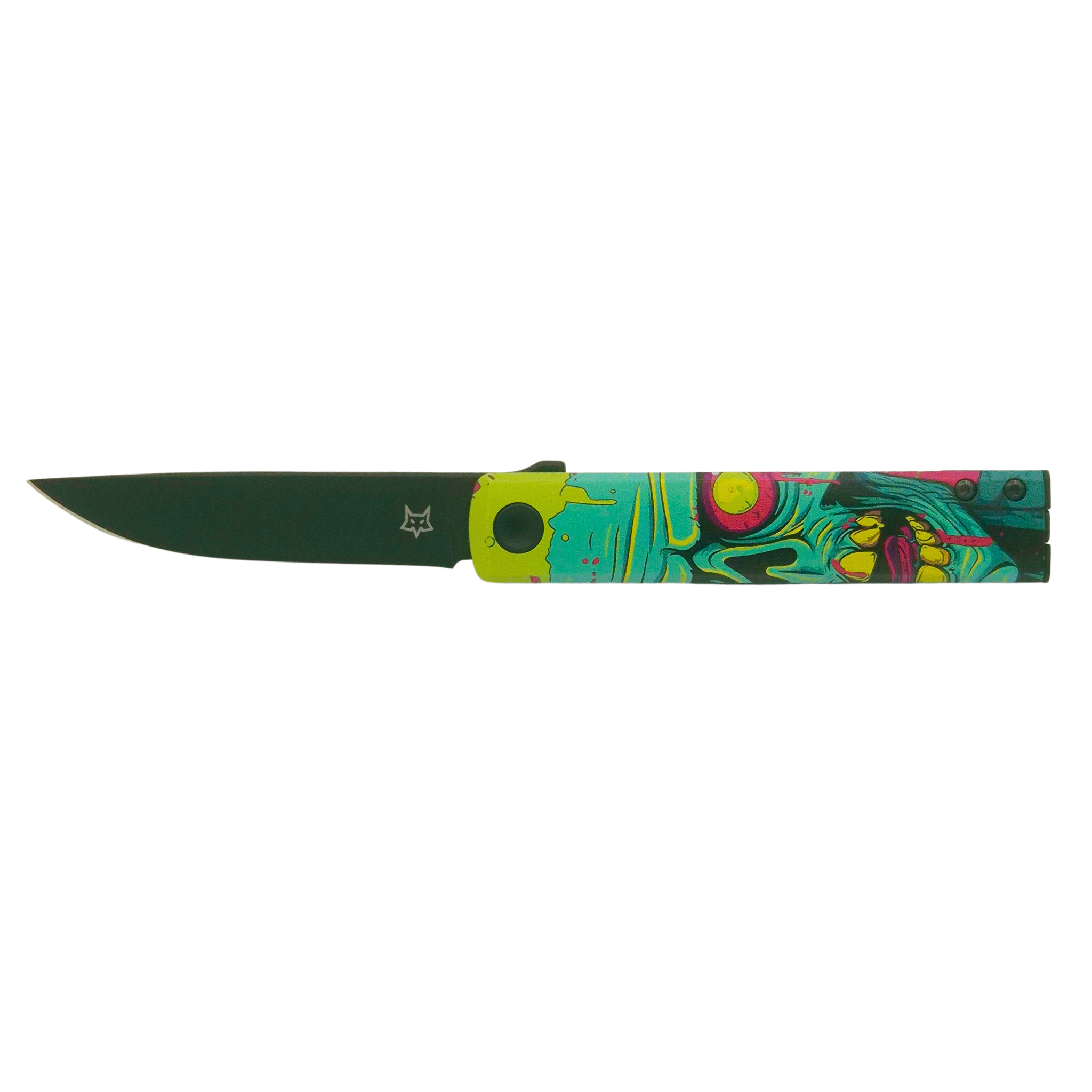 Fox Knives, CHNOPS UV Becut Aluminum Skull, Raven Knives Design, Frontflipper