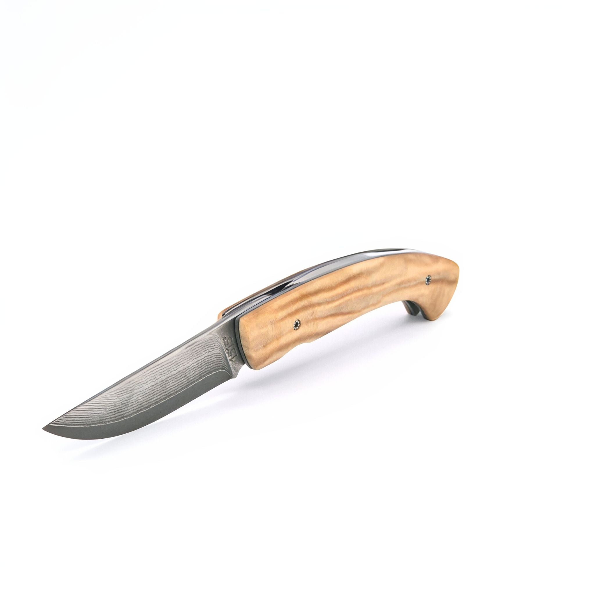 Atelier 1515 - Manu Laplace, Collection "Globetrotter", Französisches Taschenmesser, Sanmai Damast, Riegelahorn