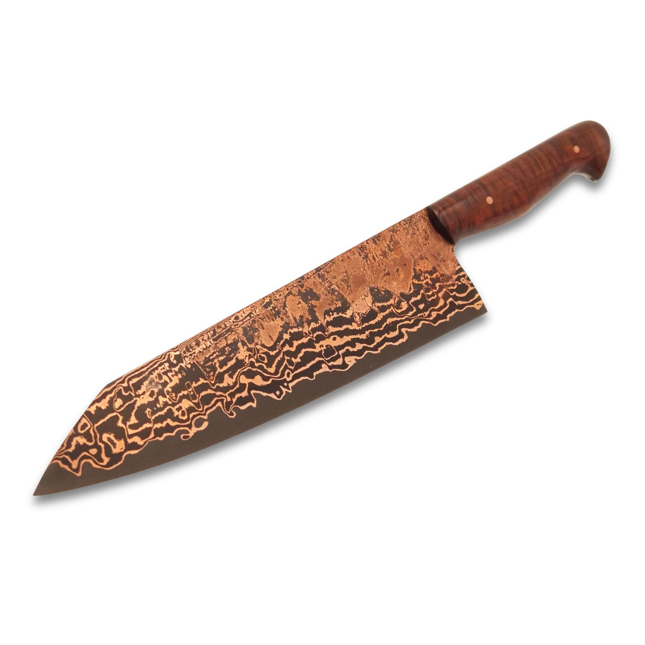 Kalderum Blades, Österreichisches Kochmesser, Kupferdamast mit Apex Ultra Schneidlage, 22 cm