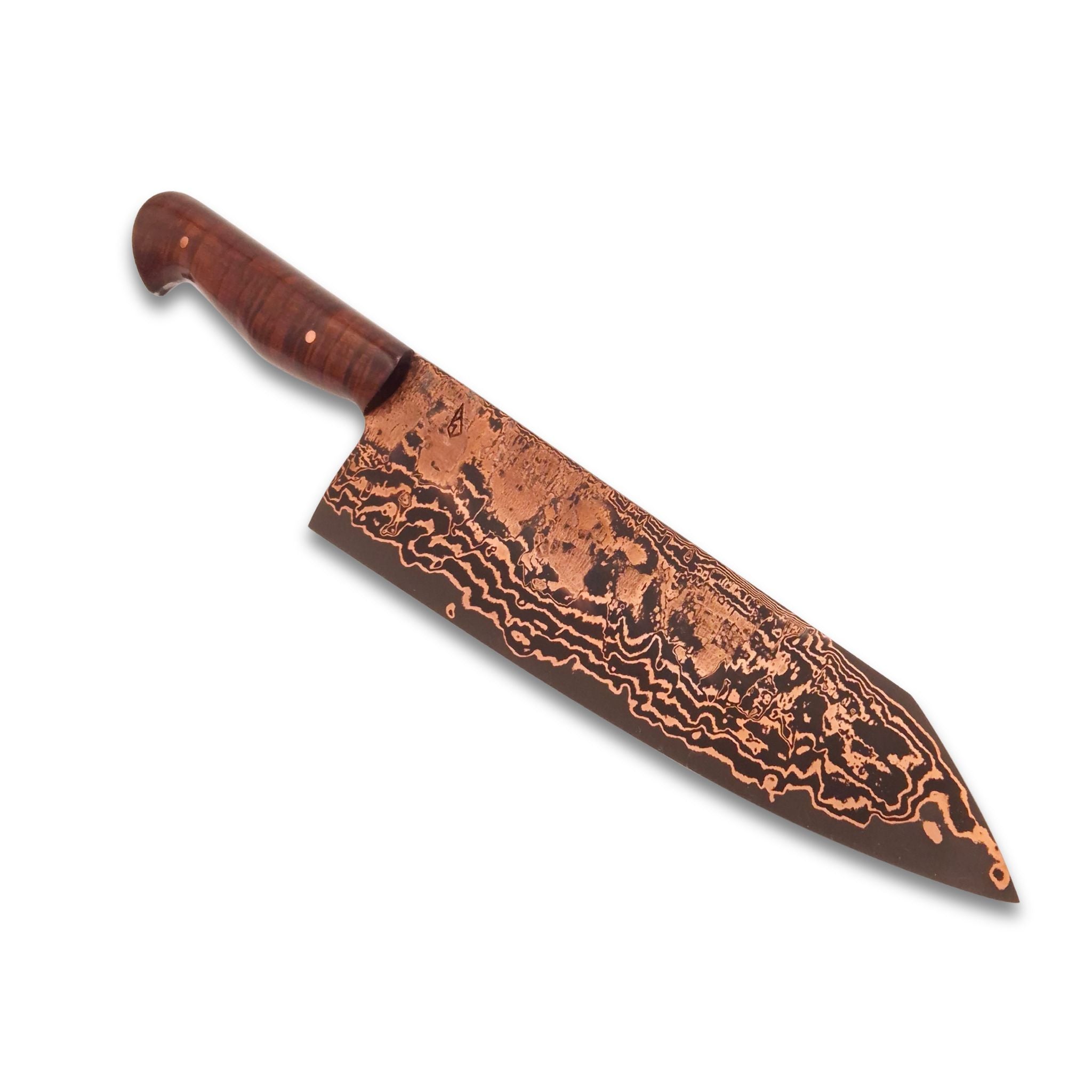 Kalderum Blades, Österreichisches Kochmesser, Kupferdamast mit Apex Ultra Schneidlage, 22 cm