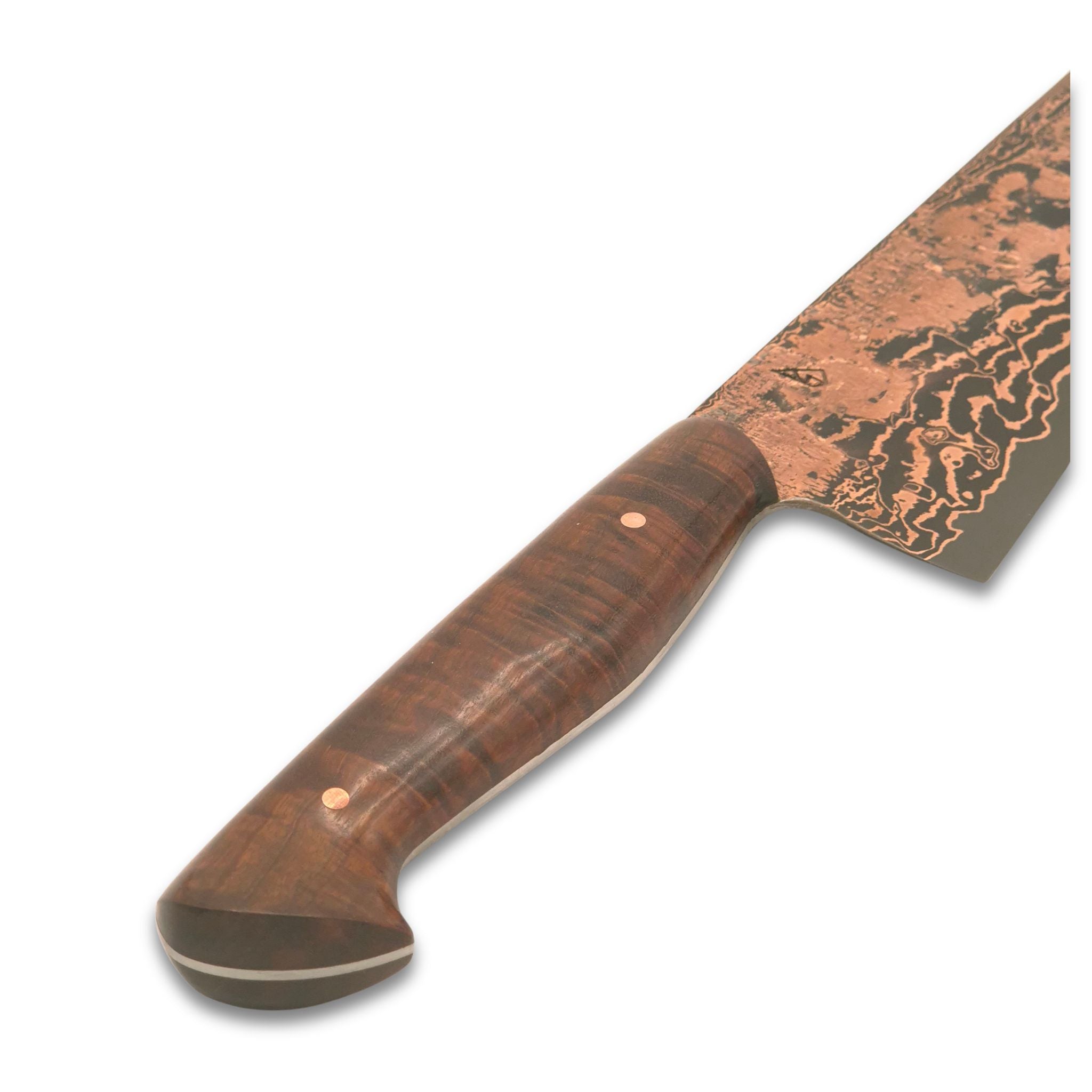 Kalderum Blades, Österreichisches Kochmesser, Kupferdamast mit Apex Ultra Schneidlage, 22 cm