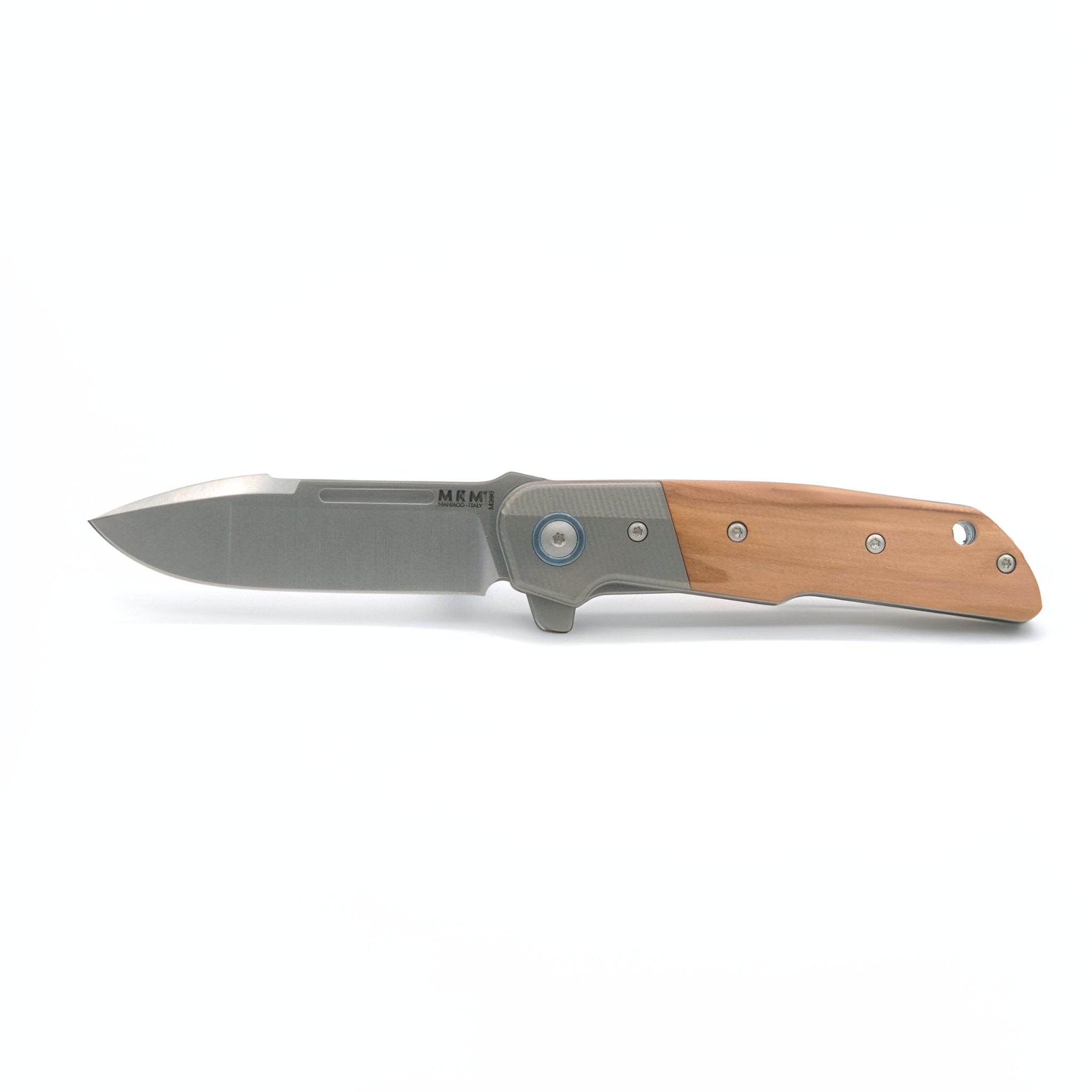 MKM, Clap Micarta Brown Titanium Bolster, One-Hand Knife