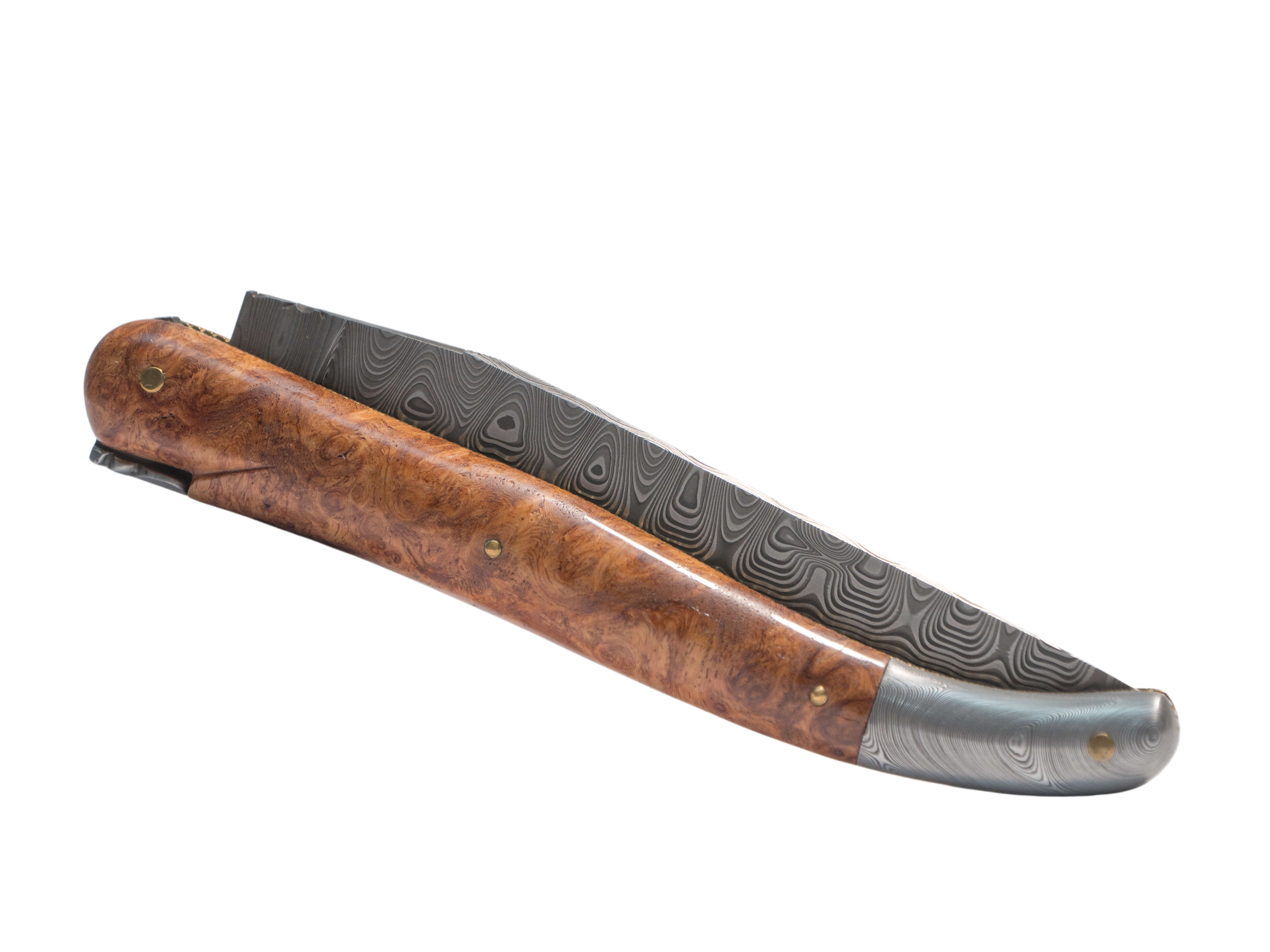 Forge de Laguiole Coutellerie d'Art Taschenmesser Damasteel, Amboina, 12cm