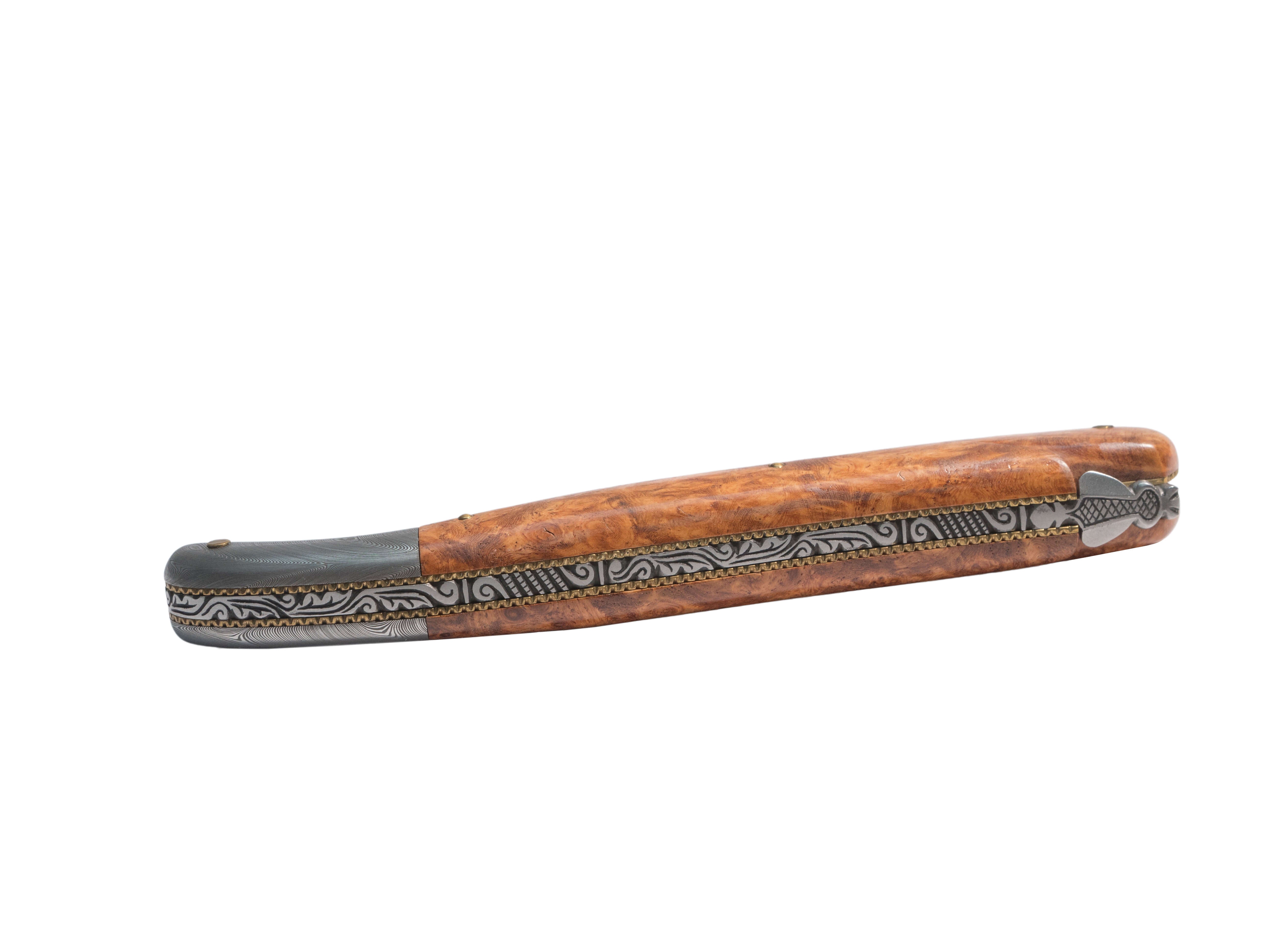 Forge de Laguiole Coutellerie d'Art Taschenmesser Damasteel, Amboina, 12cm