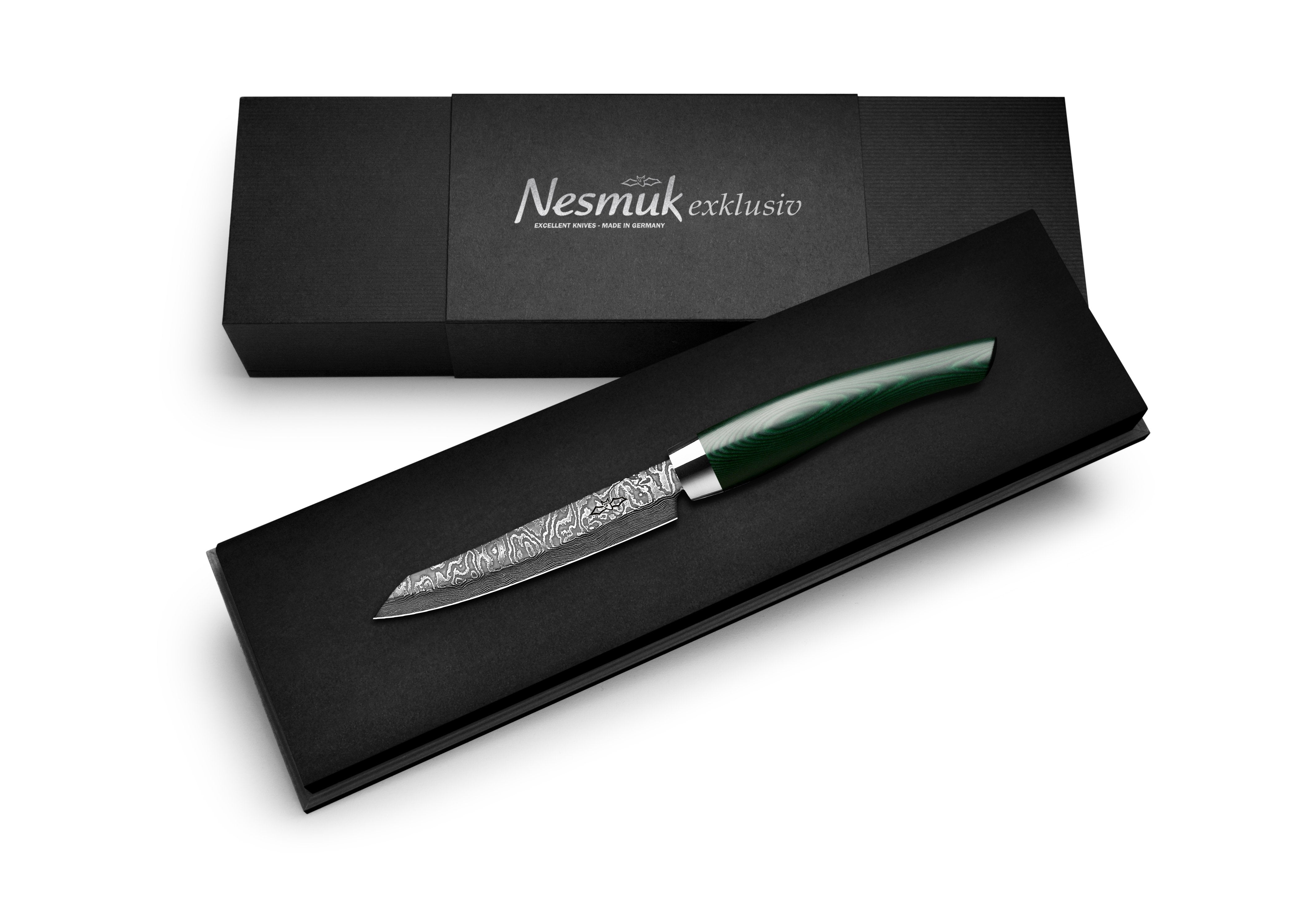 Nesmuk Exklusiv C100 Damast-Officemesser 90 Micarta grün