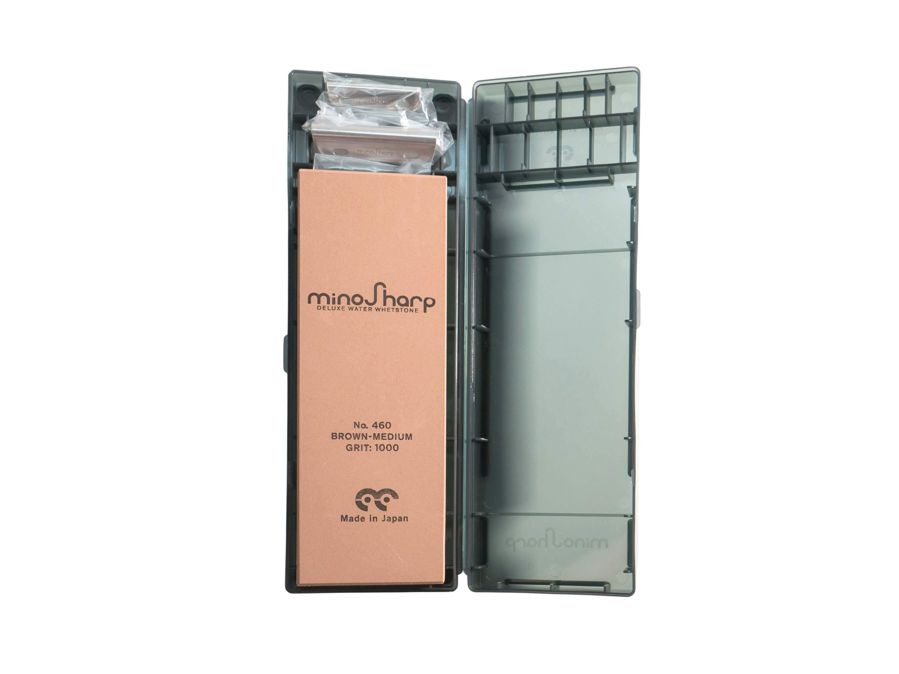 460 minoSharp Schleifstein #1000, mittel, braun, inkl. Schleifhilfe & Schleifhalterung