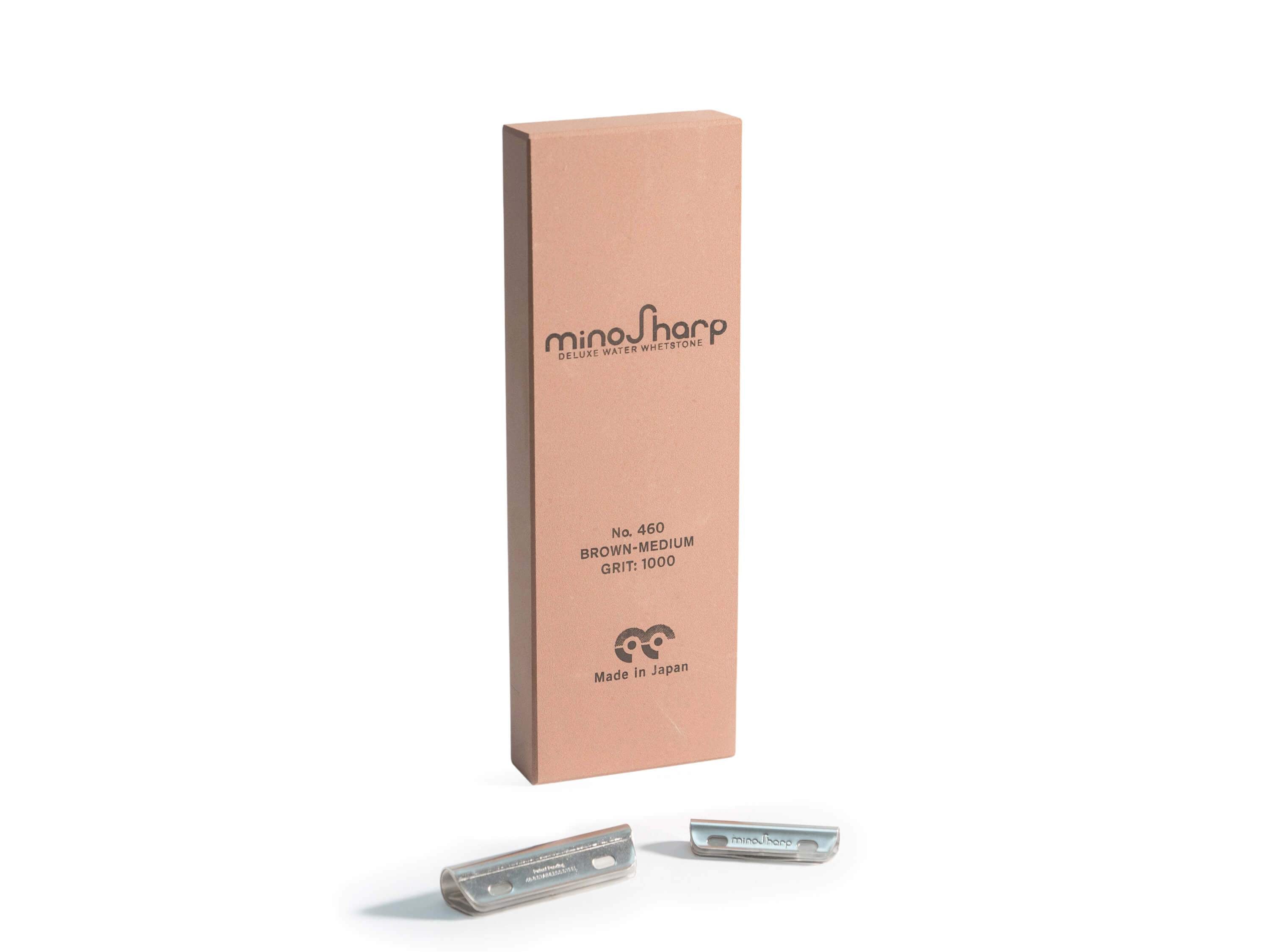 460 minoSharp Schleifstein #1000, mittel, braun, inkl. Schleifhilfe & Schleifhalterung