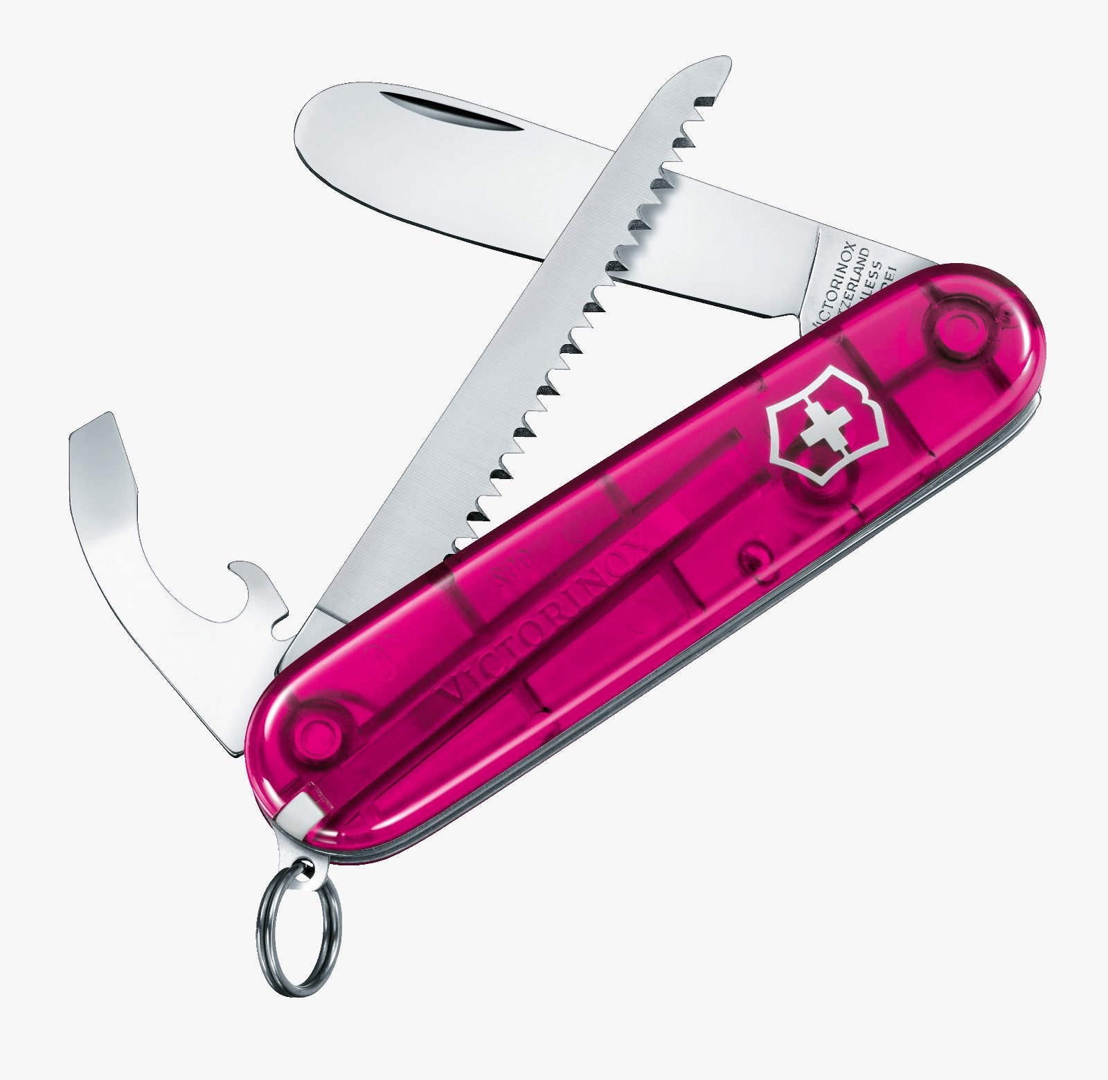 Victorinox Schweizer Taschenmesser, My first Victorinox H, pink transparent, inkl. Kette und Kordel