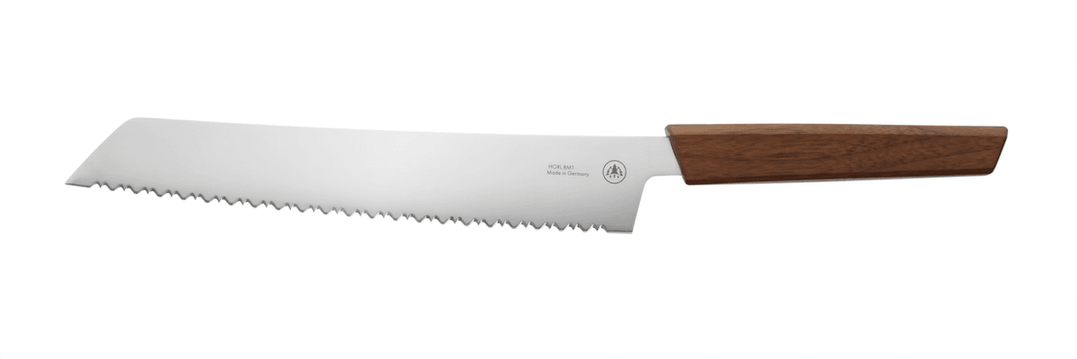HORL Brotmesser Nussbaum, Seitenansicht, 24 cm Klinge mit Triple Pro Cut.