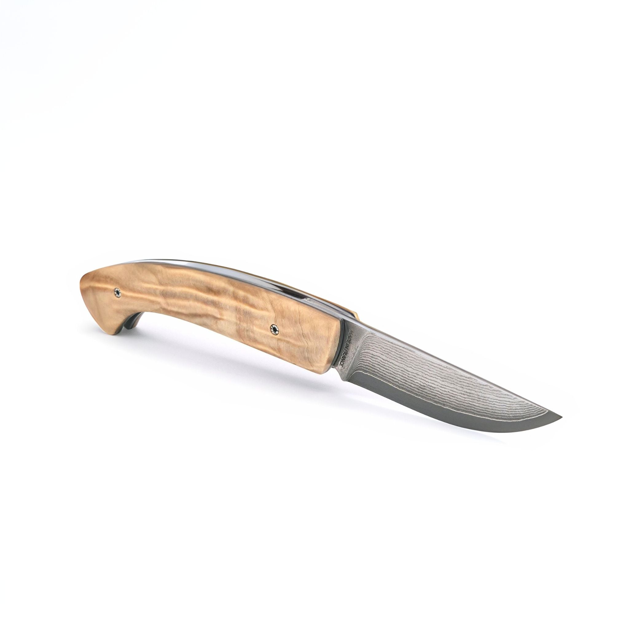 Atelier 1515 - Manu Laplace, Collection "Globetrotter", Französisches Taschenmesser, Sanmai Damast, Riegelahorn