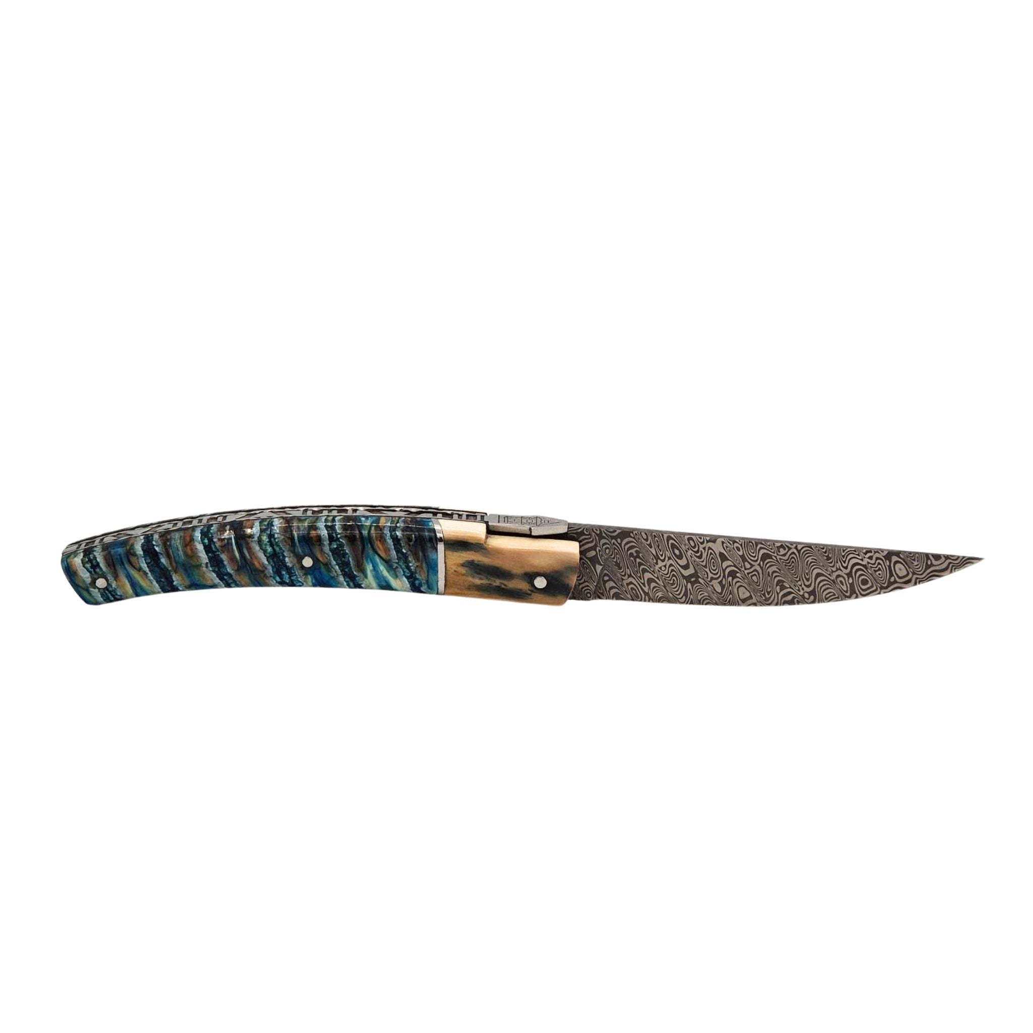Goyon Chazeau, Le Thiers Pirou, Damast-Taschenmesser-Mammutbackenzahn, Mammutelfenbein, 12 cm