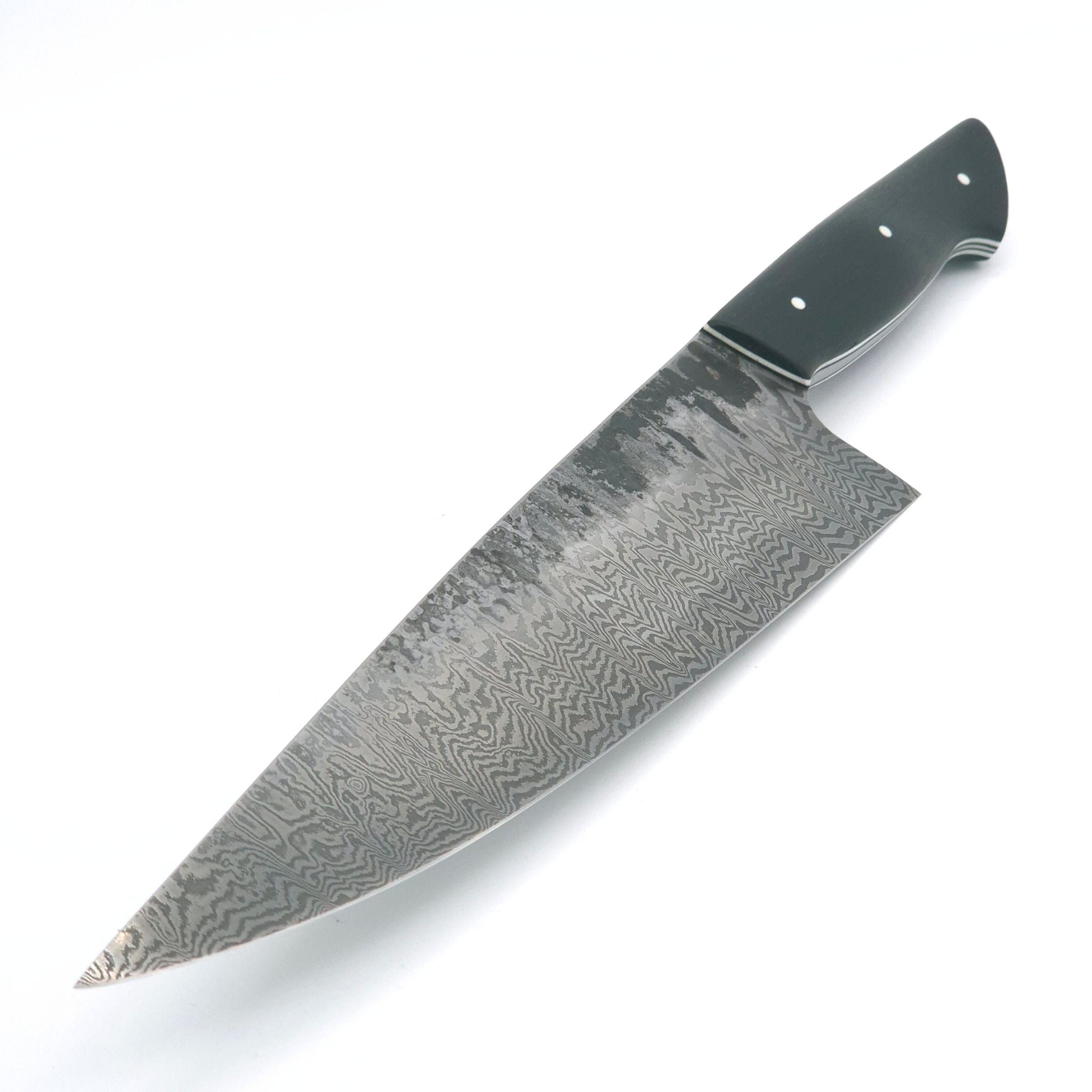 Martin Huber, Damast Kochmesser, Mooreiche, 50 Lagen, O2-Stahl, handgemacht, rostend