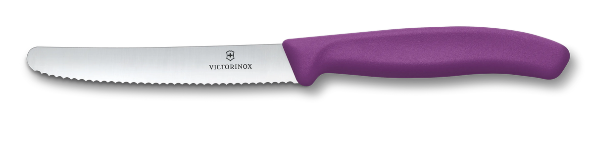 Victorinox Swiss Classic Tomaten- und Tafelmesser, 11 cm, eggplant purple, mit Wellenschliff.