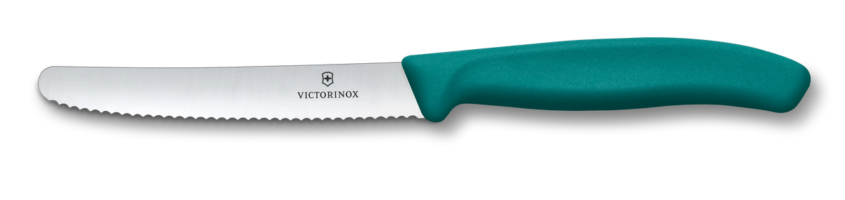Victorinox Swiss Classic Tomaten- und Tafelmesser, 11 cm, kale green, mit Wellenschliff.
