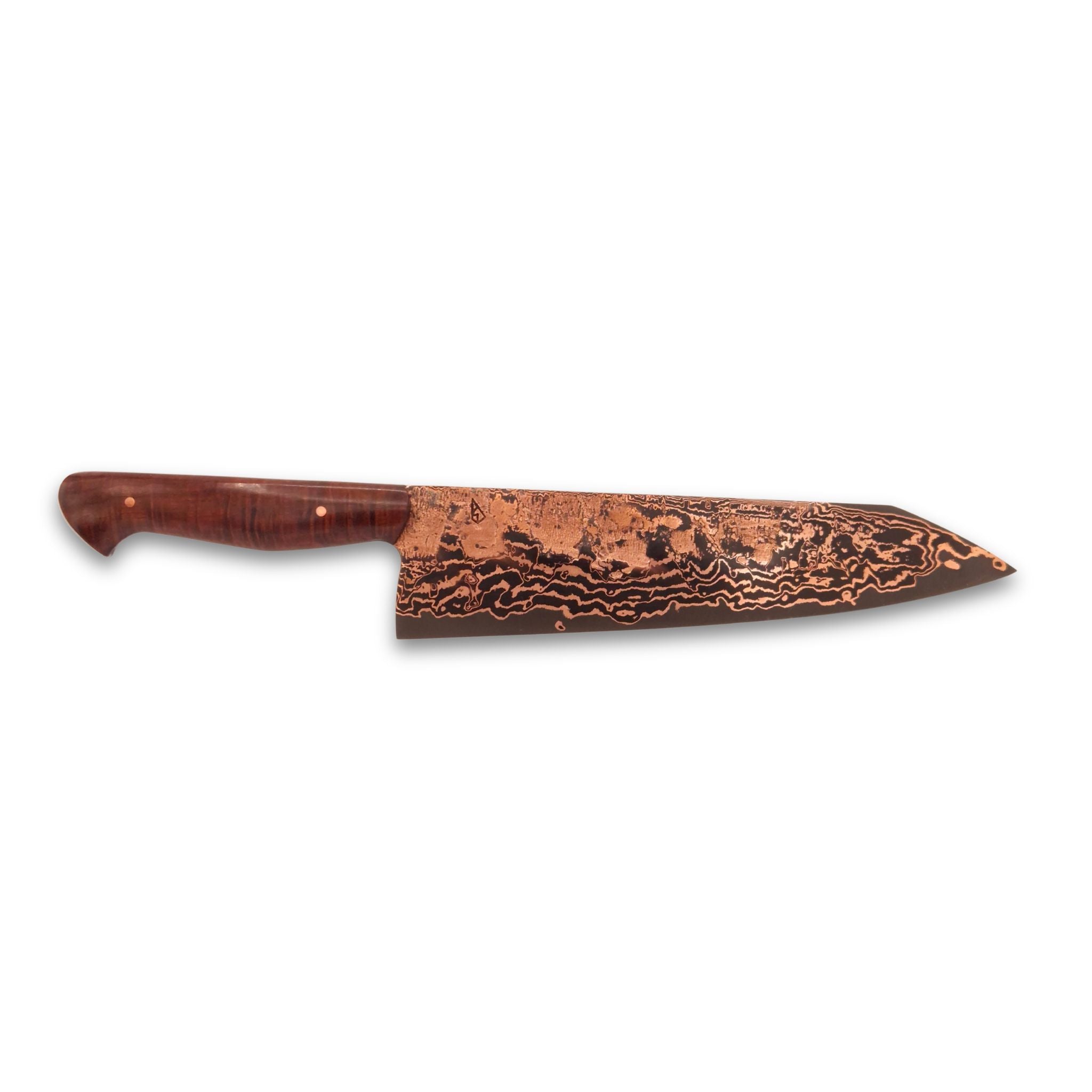 Kalderum Blades, Österreichisches Kochmesser, Kupferdamast mit Apex Ultra Schneidlage, 22 cm