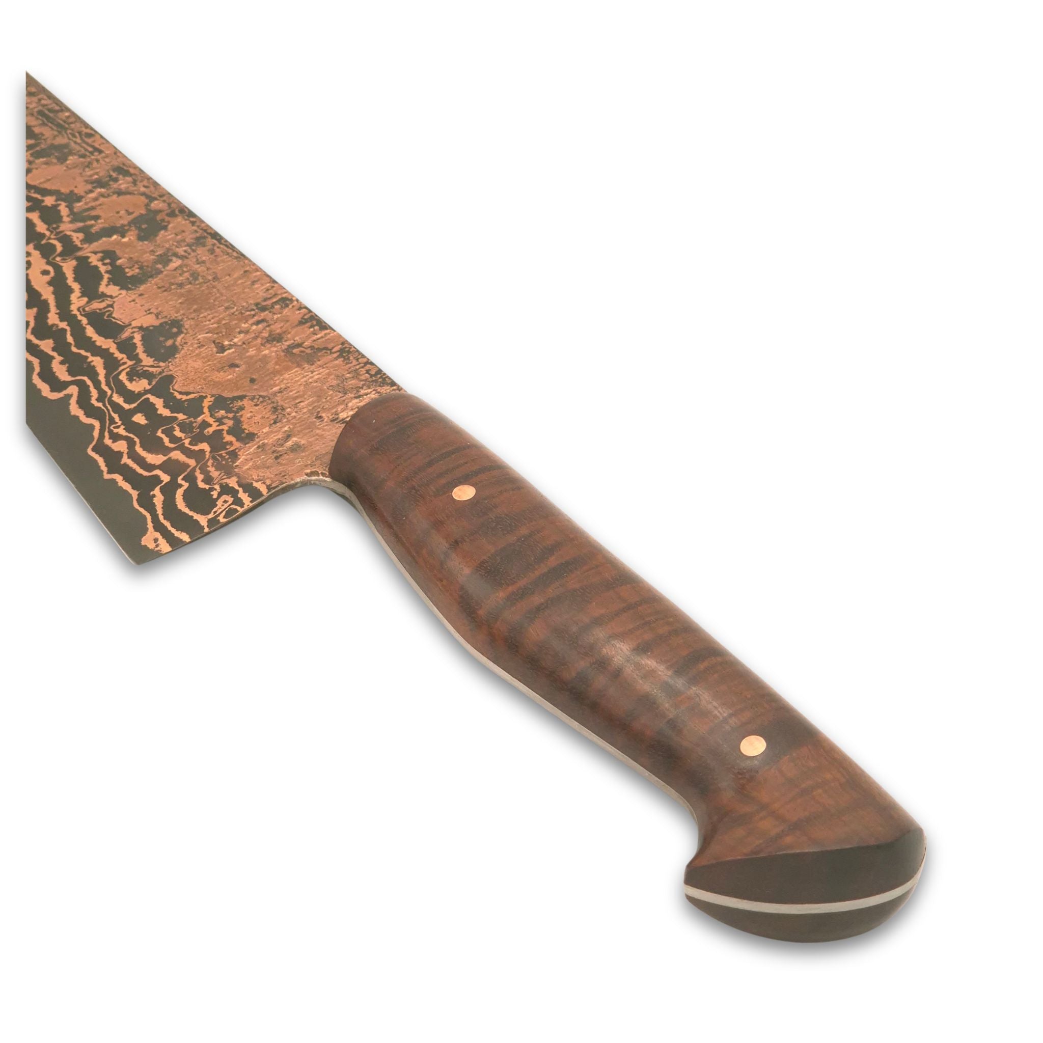 Kalderum Blades, Österreichisches Kochmesser, Kupferdamast mit Apex Ultra Schneidlage, 22 cm