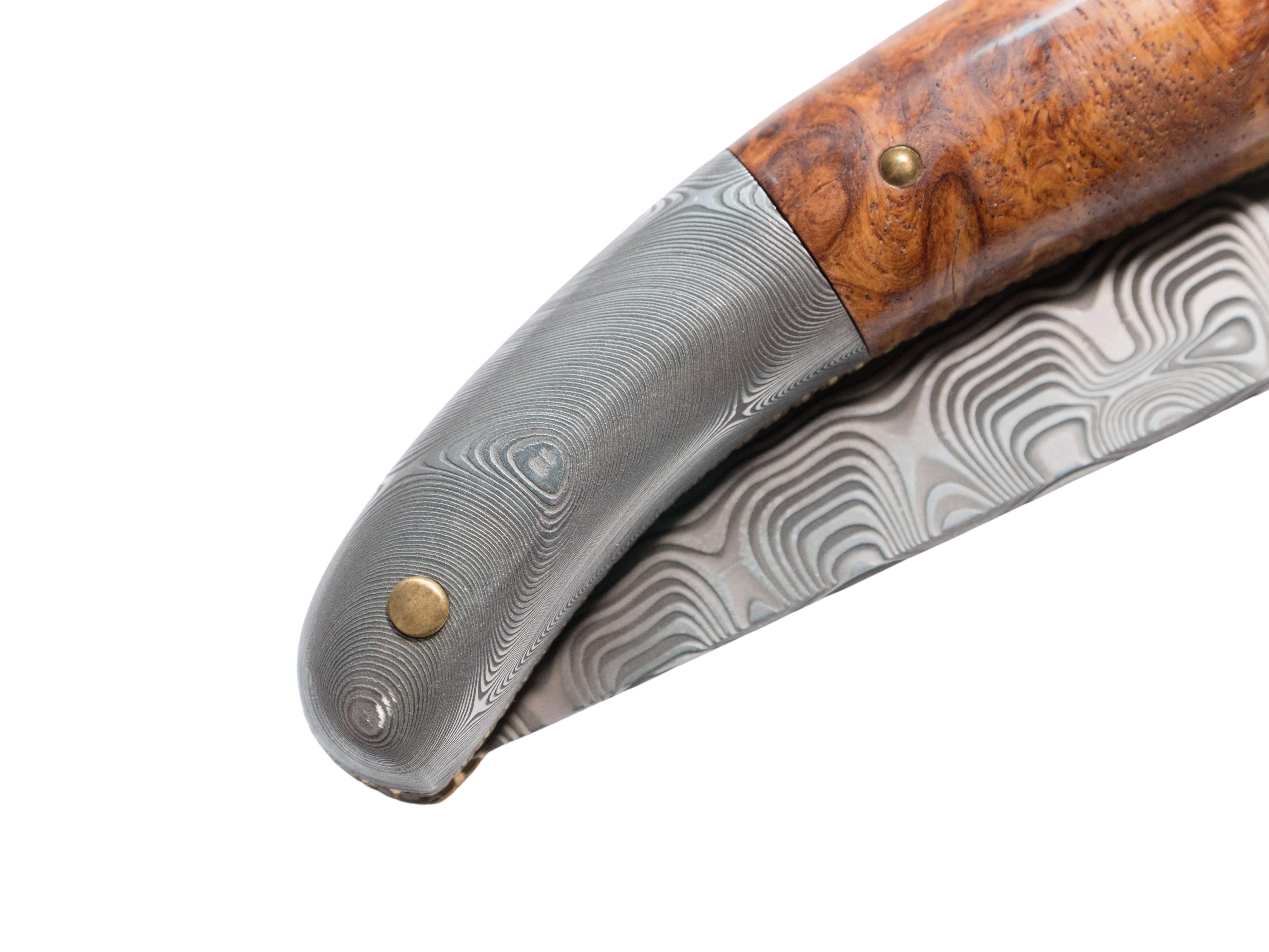 Forge de Laguiole Coutellerie d'Art Taschenmesser Damasteel, Amboina, 12cm