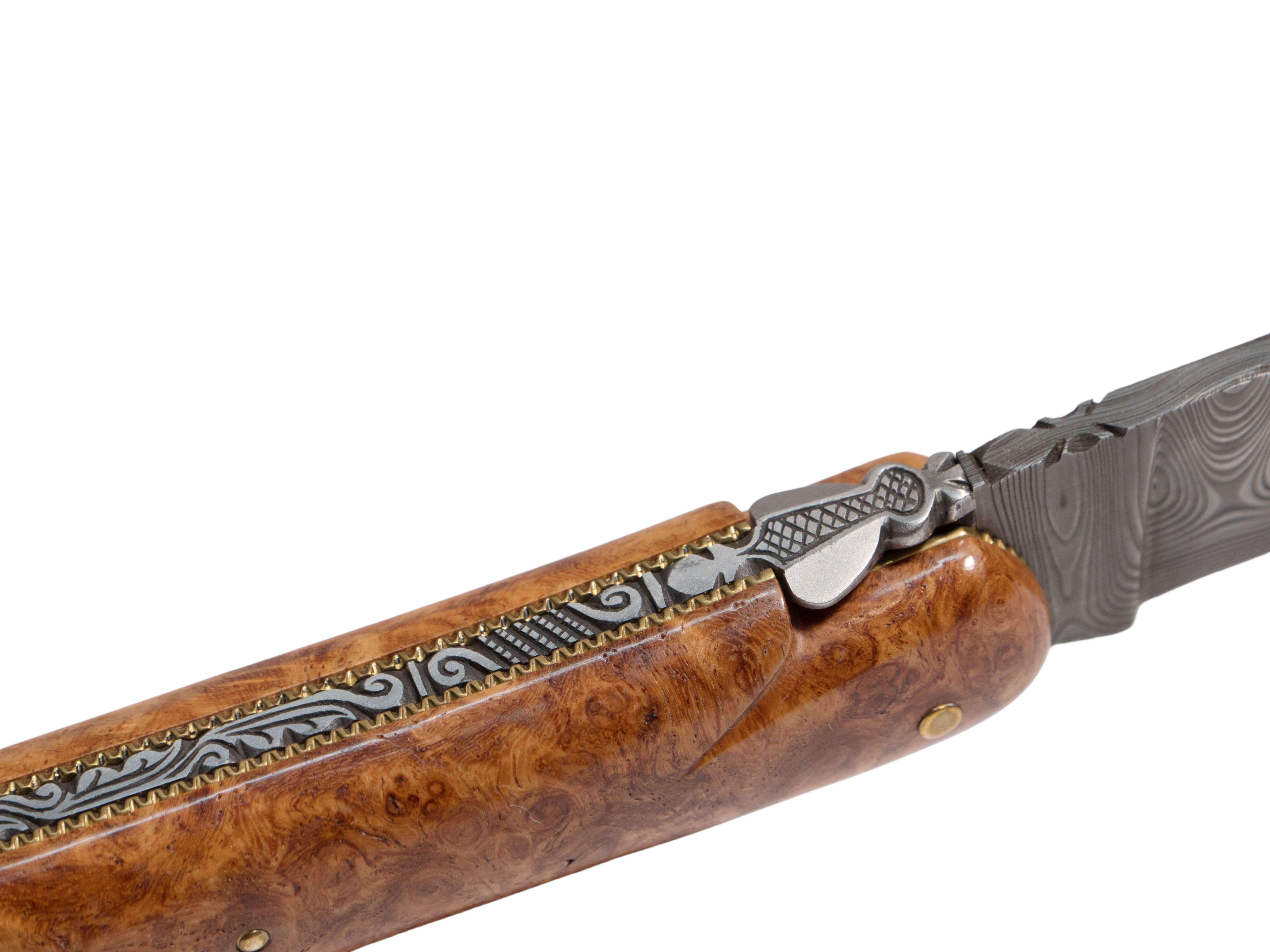 Forge de Laguiole Coutellerie d'Art Taschenmesser Damasteel, Amboina, 12cm